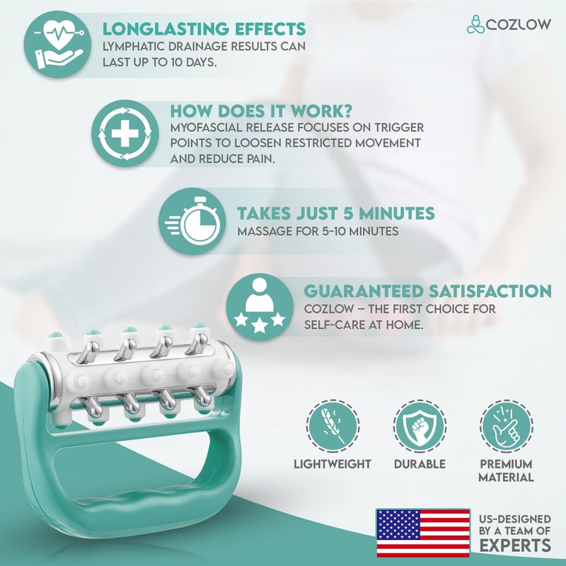 COZLOW MyoRelease Lymphatic Drainage Massager (Green), Ultimate Fascia Release & Scar Tissue Massage Tool, Personal Handheld Massage Roller for Shoulder, Neck, Thigh, Leg & Back - Image 5